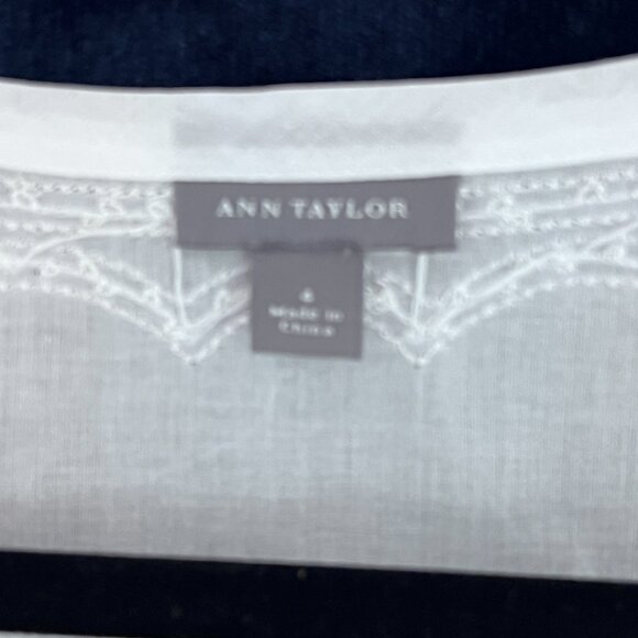 Ann Taylor Womens Top Size 4 Cream Boho Embroidered Semi Sheer V-Neck 3/4 Sleeve - Picture 2 of 11